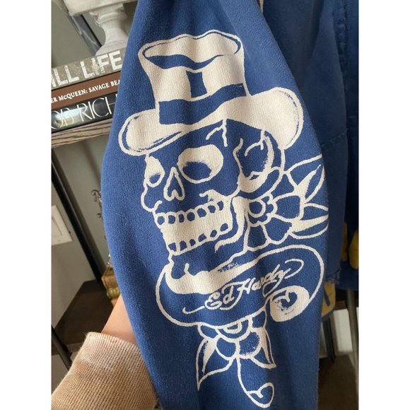 Ed Hardy Y2K Zip Front Sweatshirt Blue XL - Picture 7 of 8
